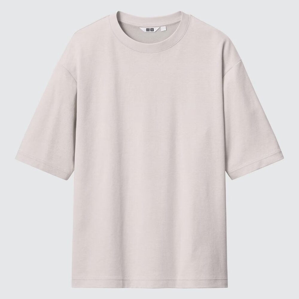 UNIQLO AIRism Cotton Oversized T-Shirt | Half-Sleeve in Light Gray, Size XS
